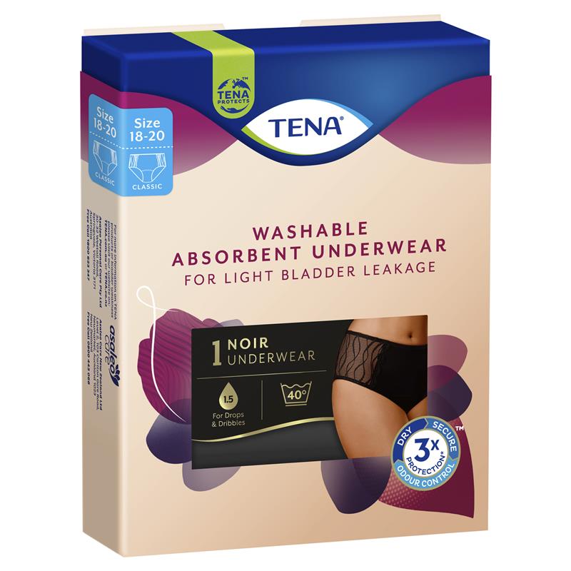 TENA Washable Absorbent Underwear Classic Noir - Size 18-20