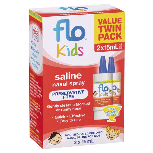 FLO Kids Saline Spray Twin Pack 2 x 15ml - Gentle Nasal Relief