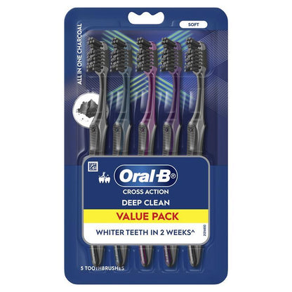 Oral-B Charcoal Cross Action Toothbrush - All in One, 5 Pack