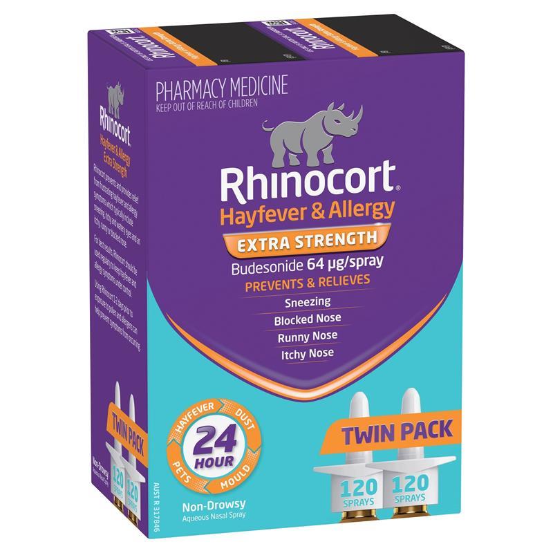 Rhinocort Extra Strength Hayfever & Allergy Nasal Spray 120 Sprays x 2 Pack