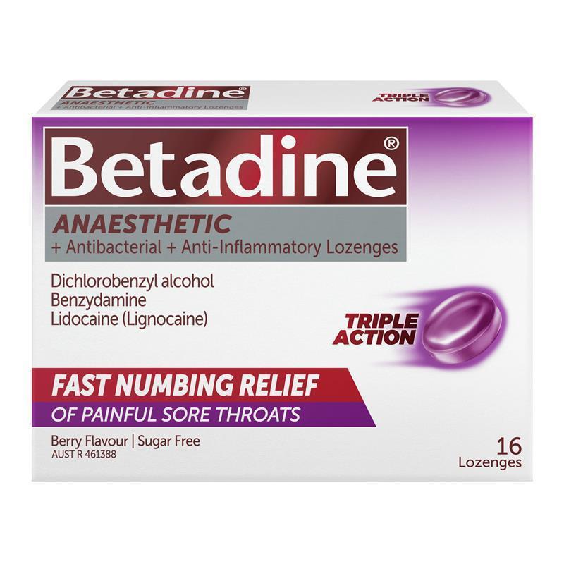 Betadine Sore Throat Anaesthetic Berry 16 Lozenges - Quick Relief