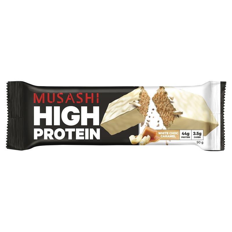 Musashi High Protein White Choc Caramel 90g - Delicious Protein Snack