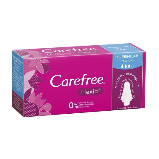 Carefree Flexia Fragrance-Free Regular Tampons with Wings, 16-Pack