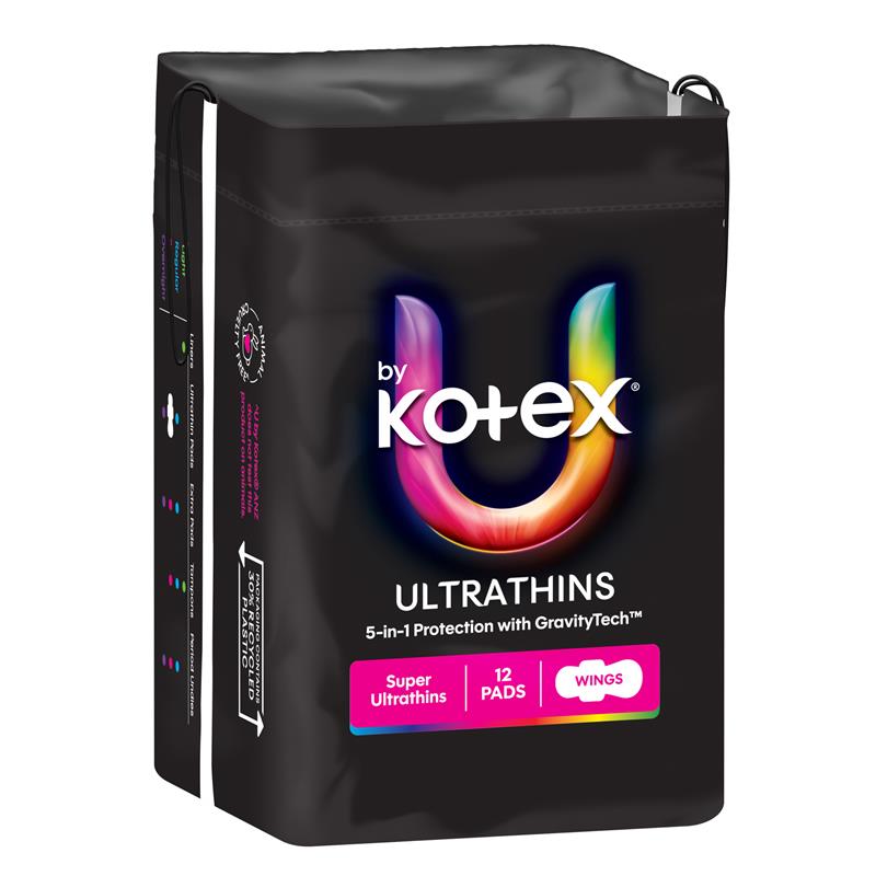 U By Kotex Ultrathins Pads Wing Super 12 Pack
