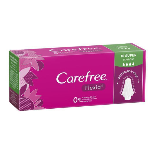 Carefree Flexia Super Fragrance-Free Tampons with Wings 16 Pack