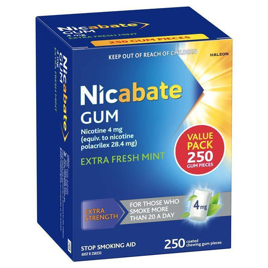 Nicabate Gum 2mg Extra Fresh 250 Pieces - Effective Smoking Cessation Aid