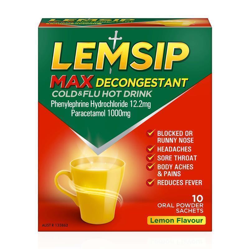 Lemsip Max Decongestant Lemon 10 Sachets - Cold & Flu Relief