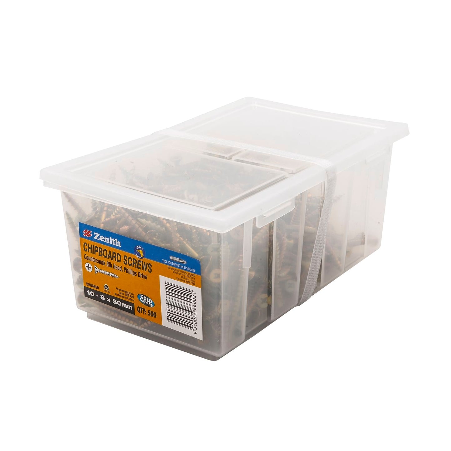 Zenith Countersunk Rib Head Chipboard Screws - 8 x 50mm - 500 Pack - Gold