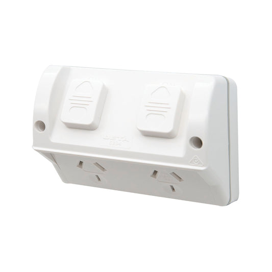 Deta Outdoor Double Power Point - 85 x 55 x 115mm - White