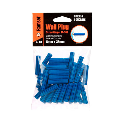 Ramset Blue Wall Plugs - 8 x 35mm - 50 Pack