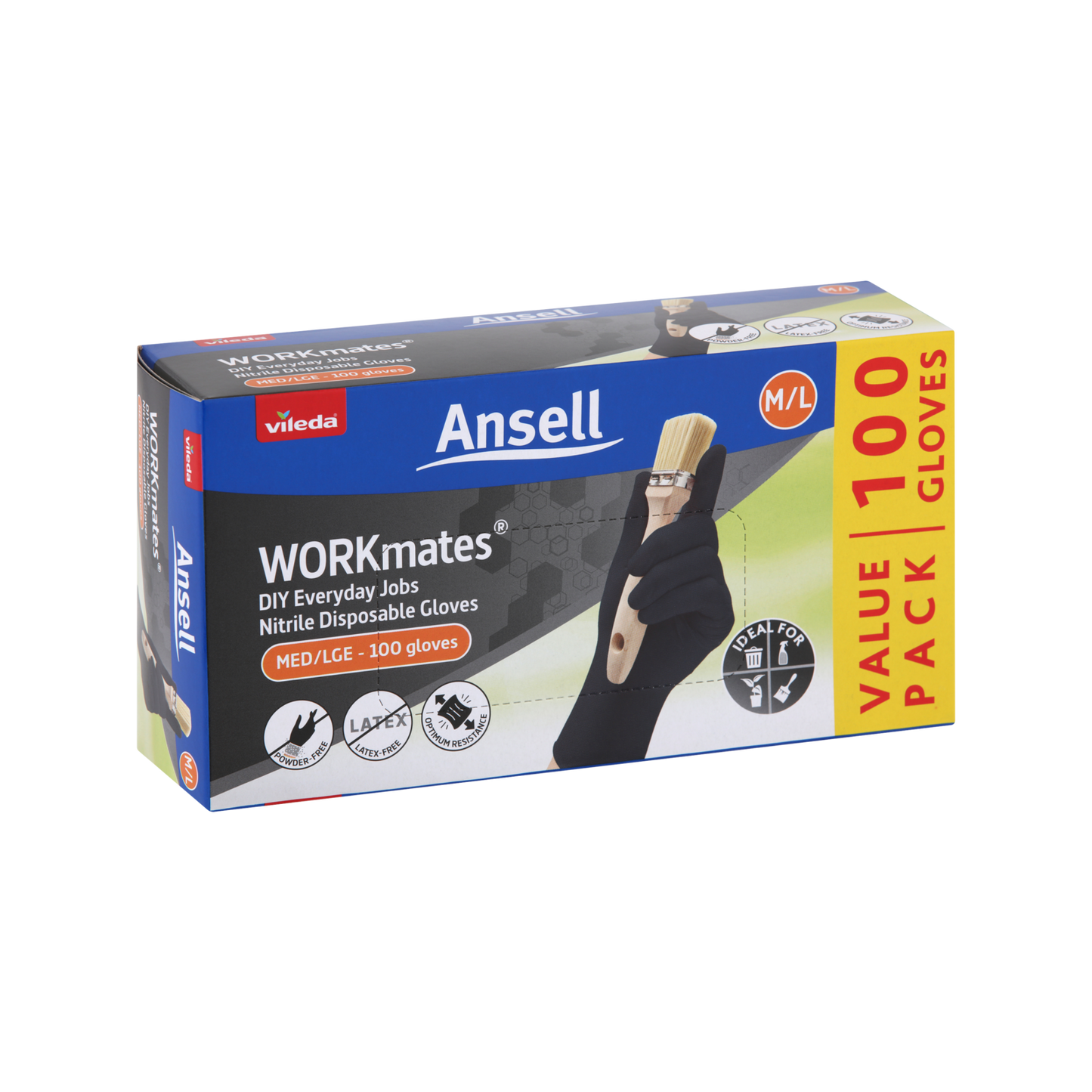 Vileda Ansell Workmates Nitrile Disposable Gloves Medium Large - 100 Pack