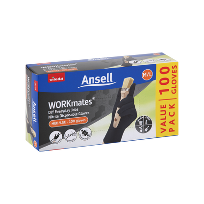 Vileda Ansell Workmates Nitrile Disposable Gloves Medium Large - 100 Pack