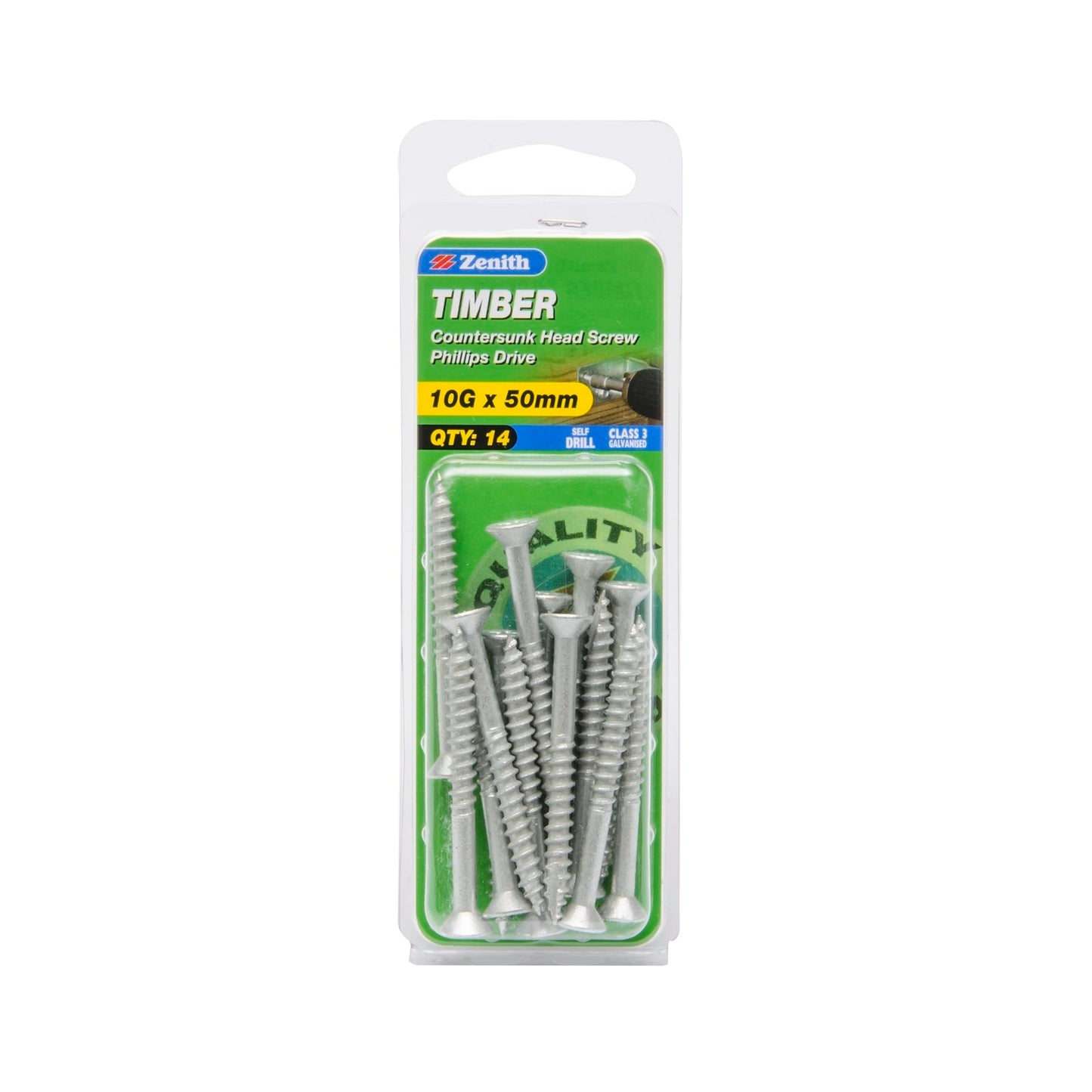 Zenith Timber Screws - 10g x 50mm - Galvanised - 14 Pack