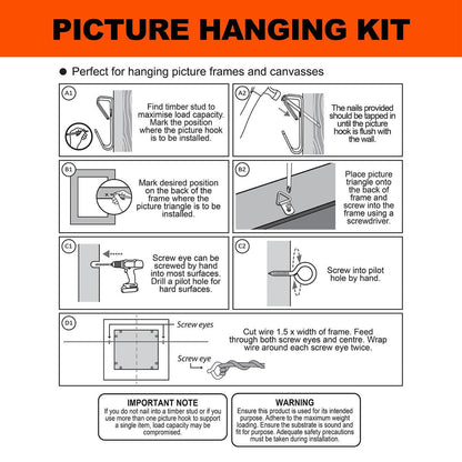 Everhang 8kg Picture Hanging Kit - Steel - Easy Installation - Durable