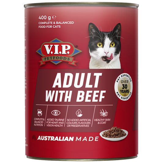 VIP Beef Flavour Adult Wet Cat Food - 400g - 12 Pack