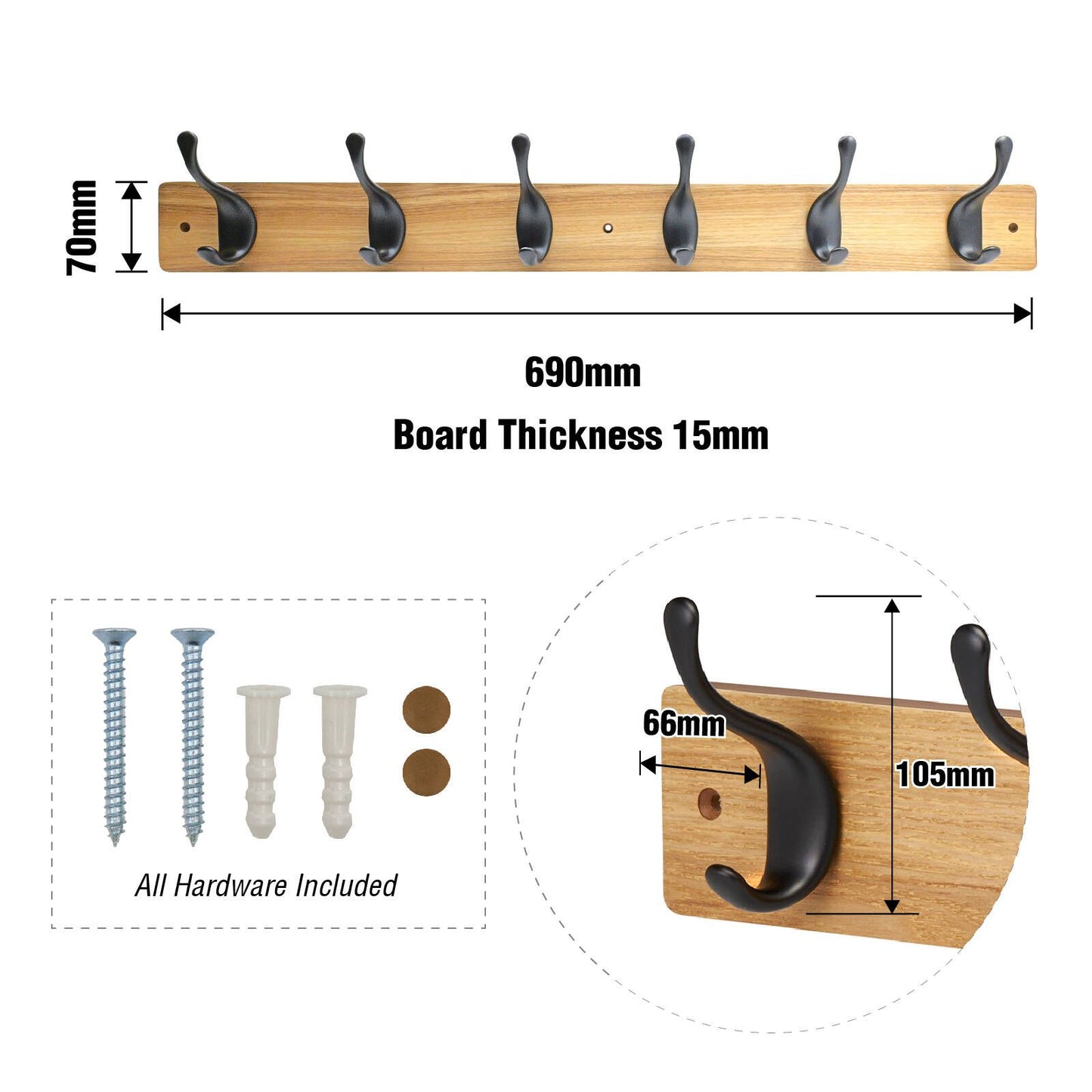 Adoored 6 Hook Rustic Pine Board Rack