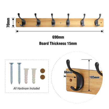 Adoored 6 Hook Rustic Pine Board Rack