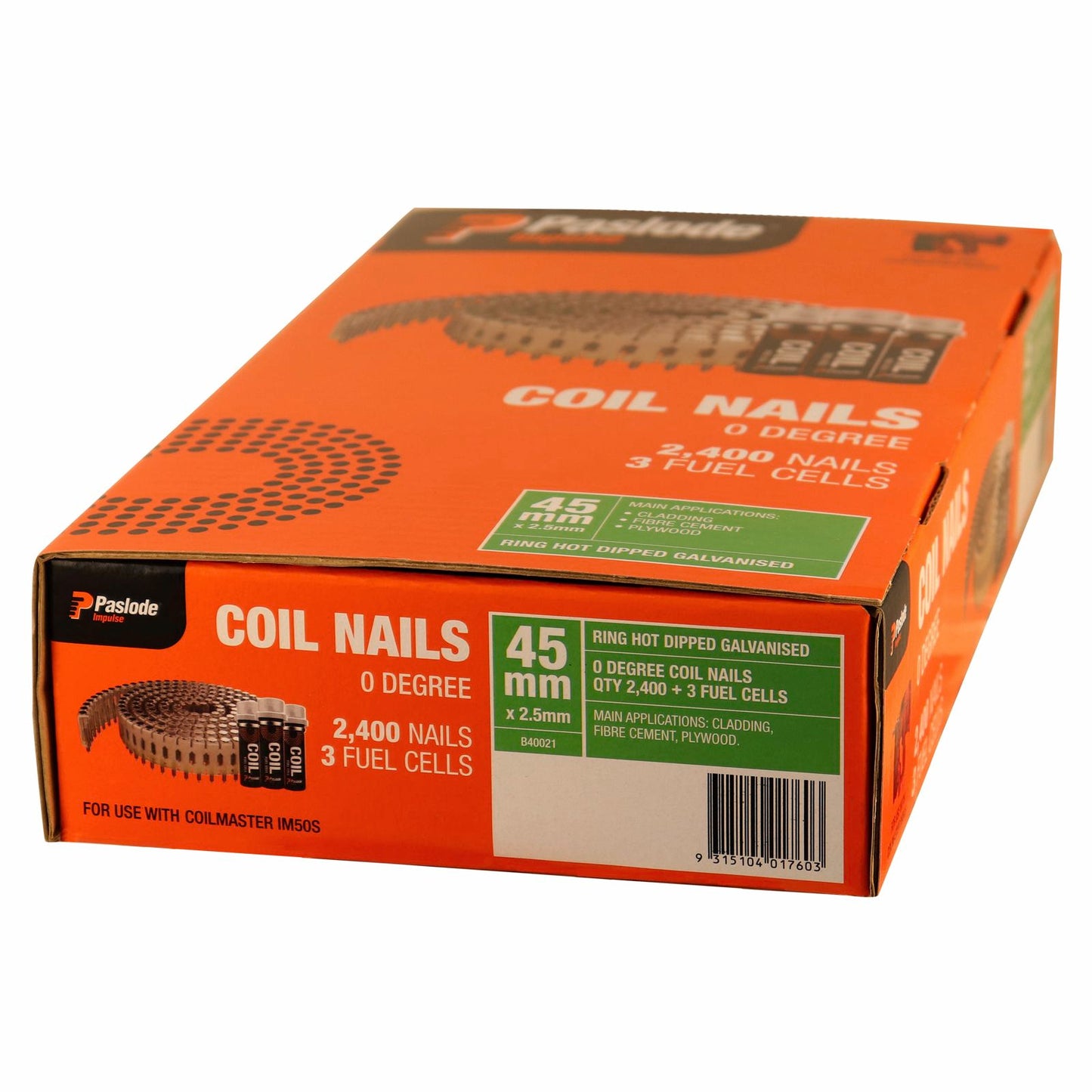 Paslode Impulse Hot Dip Galvanised Ring Shank Coil Nails - 45 x 2.5mm - 2400 Pack