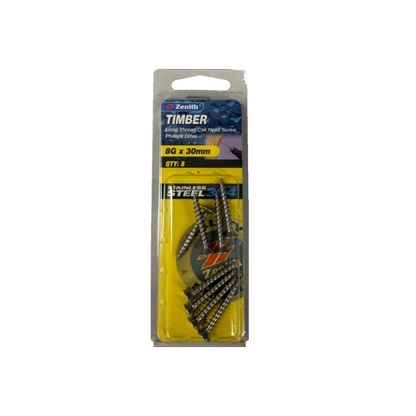 Zenith 8G x 30mm - Stainless Steel - 8 Pack