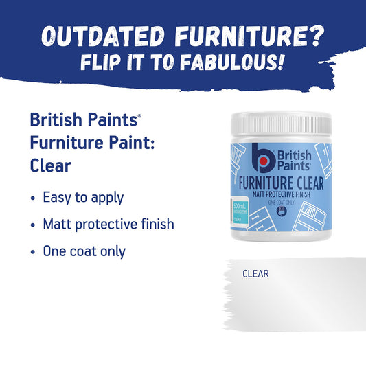 British Paints Clear Matt Protective Furniture Paint - 0.672kg