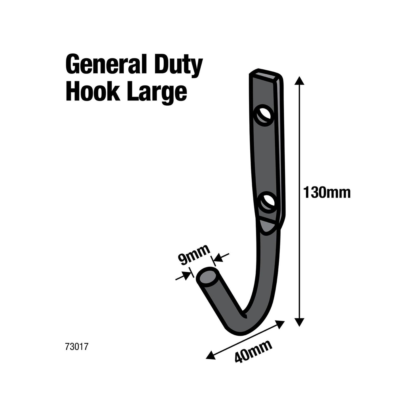 Everhang Large Black J Bolt Hook - 40 x 130mm