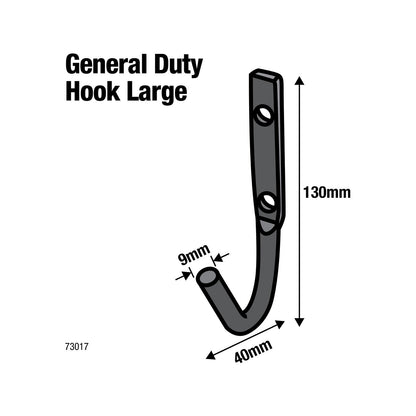 Everhang Large Black J Bolt Hook - 40 x 130mm