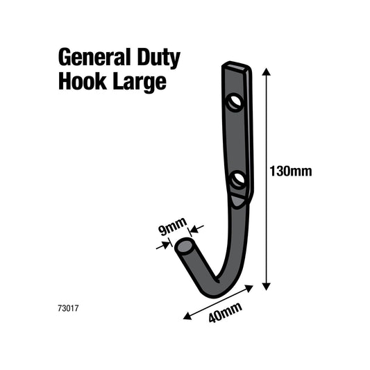 Everhang Large Black J Bolt Hook - 40 x 130mm