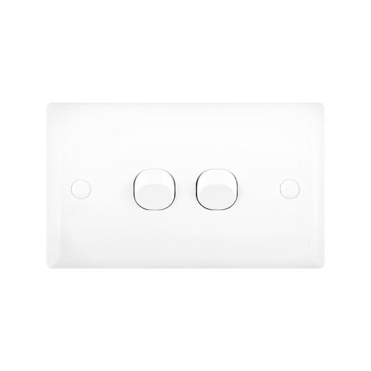 DETA White Solid Plate Double Switch - 2 Gang