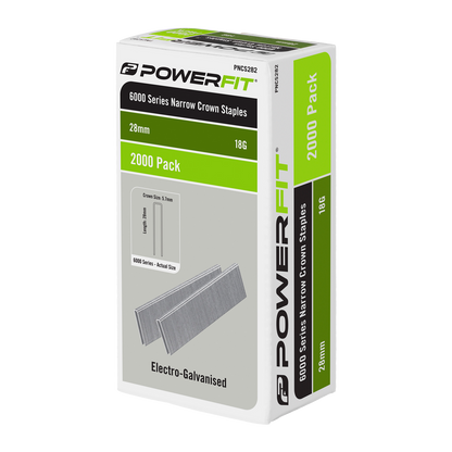 Powerfit Electro Galvanised Narrow Crown Staples - 28mm - 2000 Pack