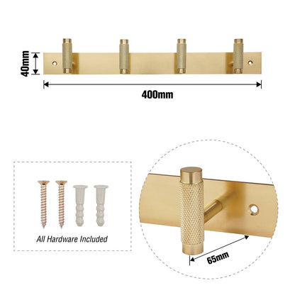 Adoored 4 Hook Brass Knurled Deco Hook Rack 400mm