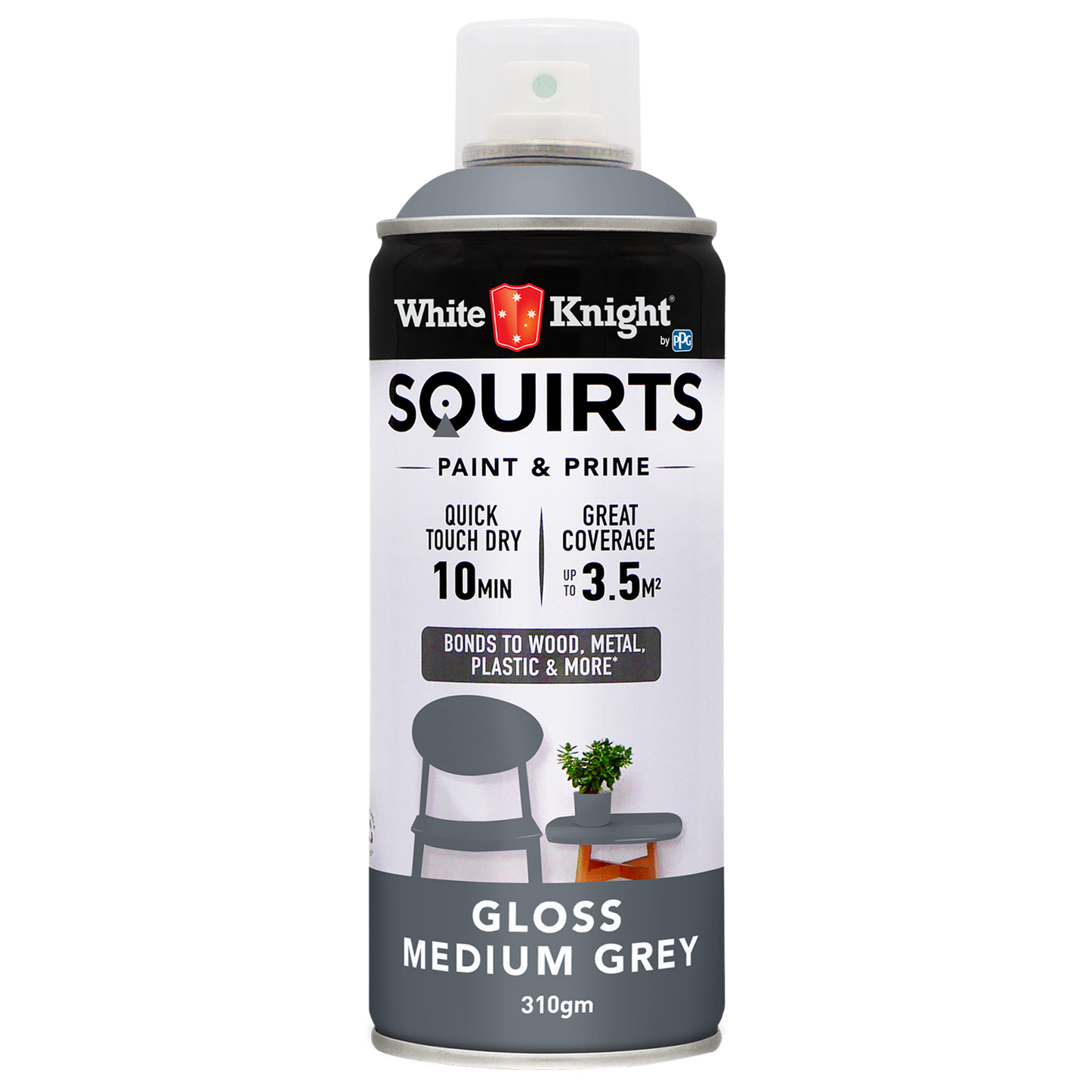 White Knight Squirts Medium Grey Gloss Spray Paint - 310g