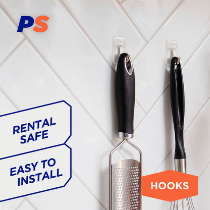 Permastik Small Clear Kitchen Hooks - Holds 500g - 9 Pack