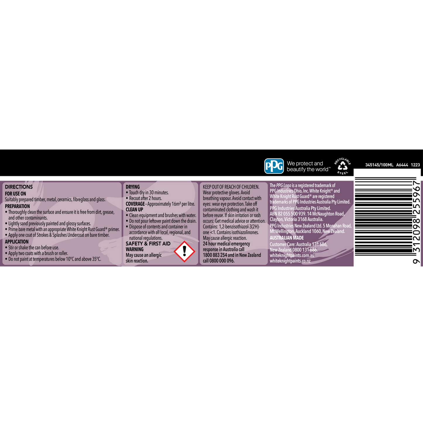 White Knight Purple Strokes and Splashes Paint - 100ml