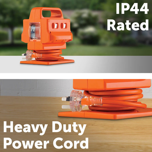 Arlec Heavy Duty Power Block - 4 Outlet - 2m - Orange