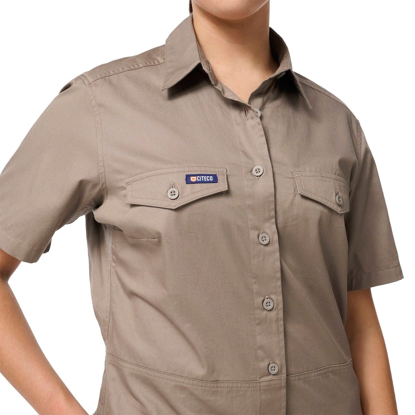 Citeco Womens Short Sleeve Shirt - Size 14 - Khaki