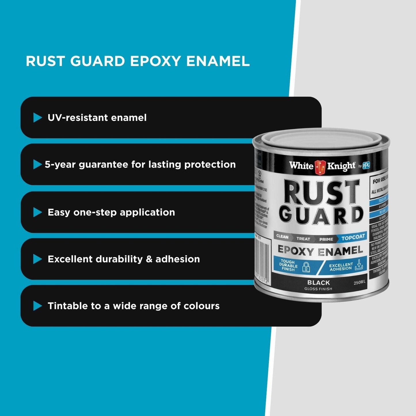 White Knight Rust Guard Black Gloss Epoxy Enamel Paint - 250ml
