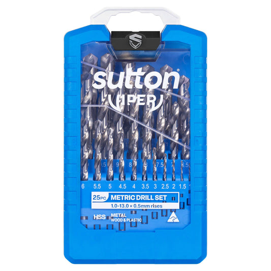 Sutton Tools 1.0-13.0mm Viper HSS Metric Drill Bit Set - For Metal, Wood & Plastics - 25 Piece