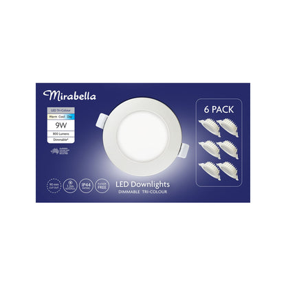 Mirabella 9w LED Downlights - Dimmable - Tricolour - 6 Pack Each