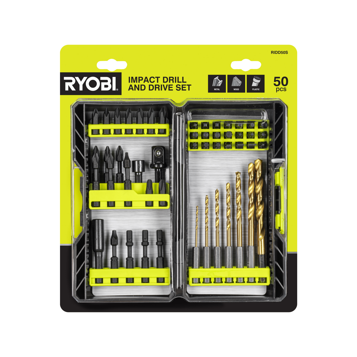 Ryobi Impact Drill and Drive Set - 225.4 x 53 x 254mm - 50 Piece