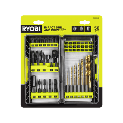 Ryobi Impact Drill and Drive Set - 225.4 x 53 x 254mm - 50 Piece