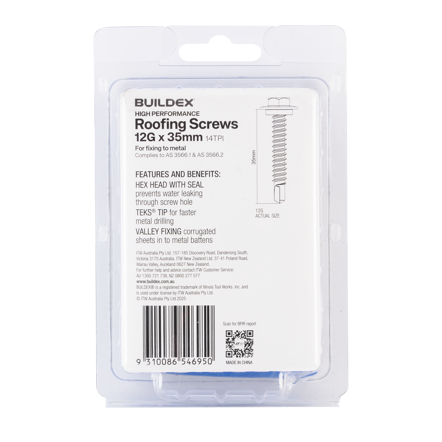 Buildex Roofing Teks Screws - 12g x 35mm - 50 Pack
