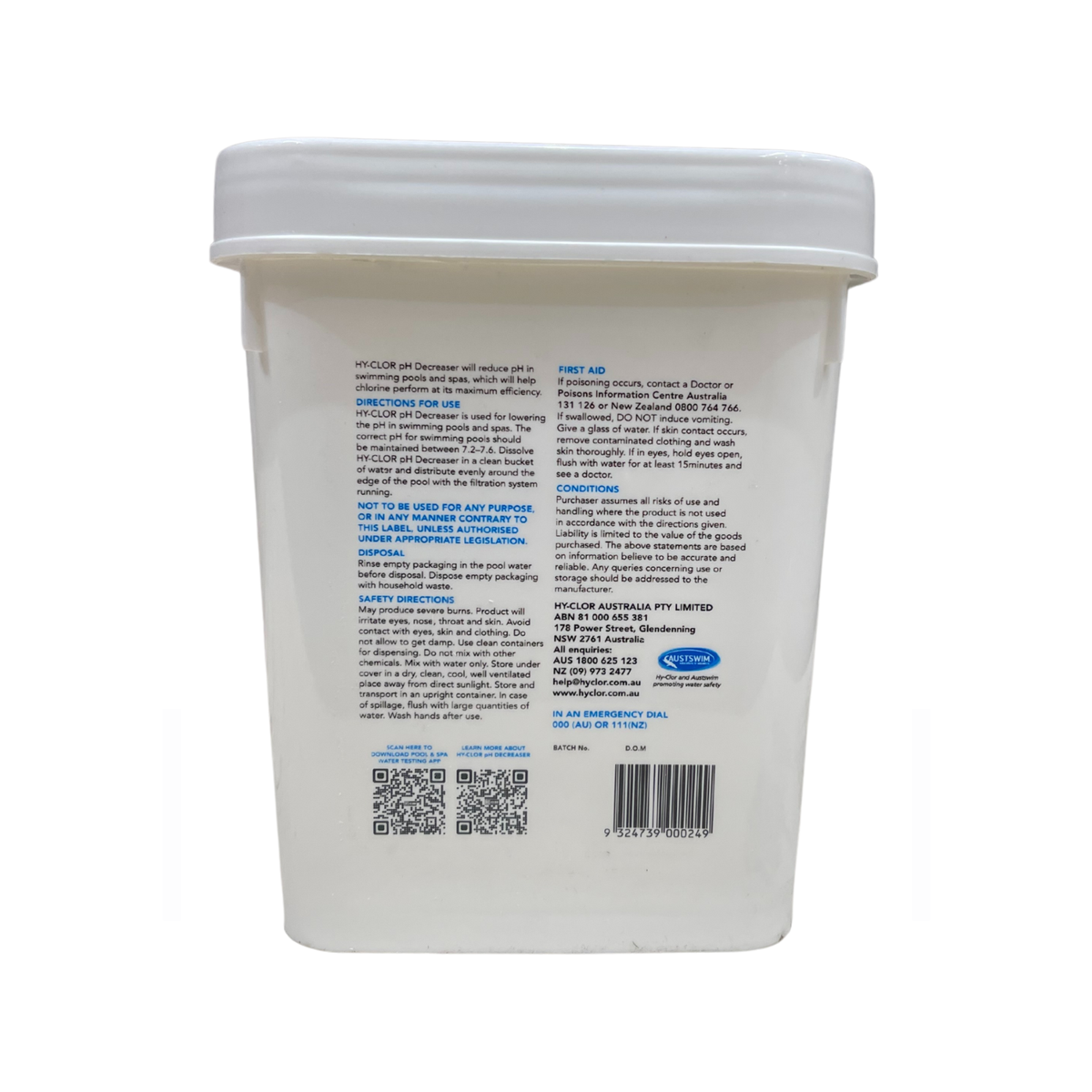 Hy Clor pH Decreaser - 3kg - Sodium Bisulphate - Powerful Control