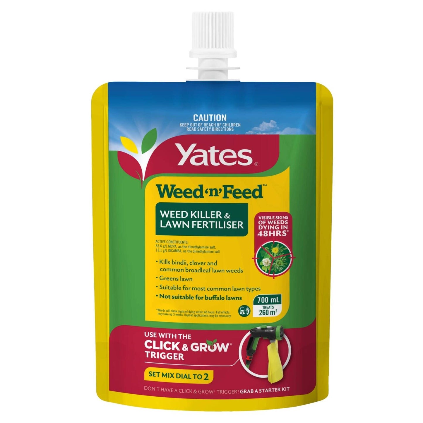 Yates Click And Grow Weed 'N' Feed Weed Killer And Lawn Fertiliser - 700ml