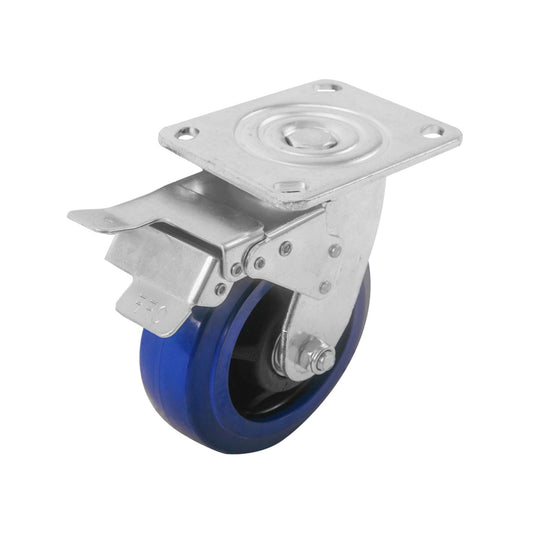 Easyroll 150mm Blue Elastic Rubber Heavy Duty Swivel Castor Brake