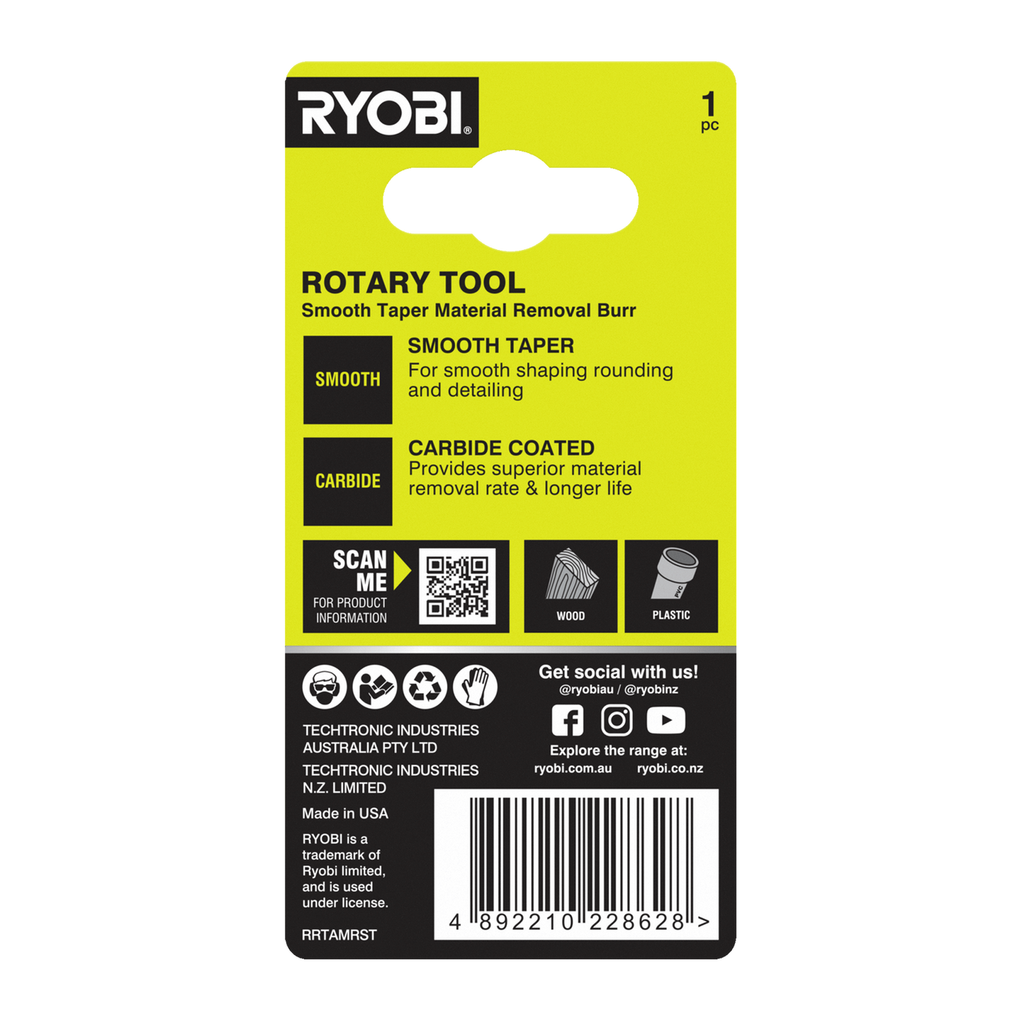 Ryobi Rotary Smooth Taper Material Removal Burr - 51 x 21 x 101mm