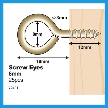 Everhang Screw Eye Hooks - 8mm - 25 Pack