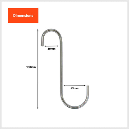 Taskmaster Steel S Hook - 150 x 45 x 30mm - 4 Pack