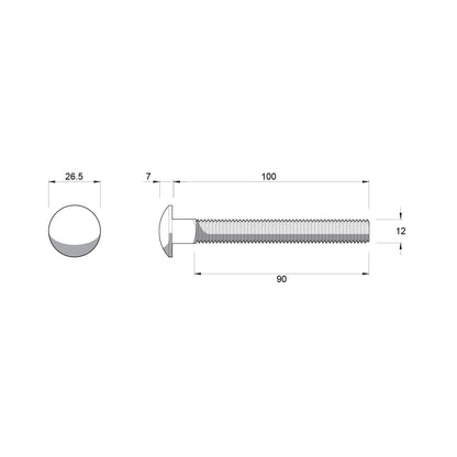 Zenith Stainless Steel 304 Cup Head Bolts - M12 x 100mm - 12 Pack