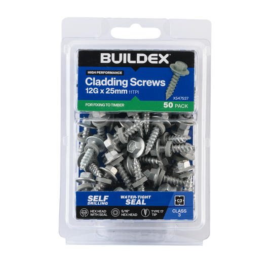 Buildex Cladding Screws - 12g x 25mm - 50 Pack
