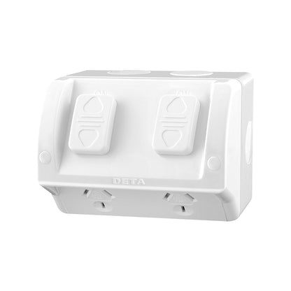Deta Rhodium Plated Outdoor Double Outlet Powerpoint - 250V - 10 Amp